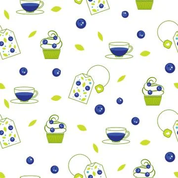 Vector tea bag blueberry seamless pattern Illustrazione stock