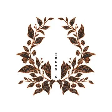 Vector tea branch. Art line border Vintage pattern 스톡 일러스트