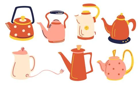 Vector tea collection of vintage tableware. Kitchen elements. Vector set of d Stock Illustration