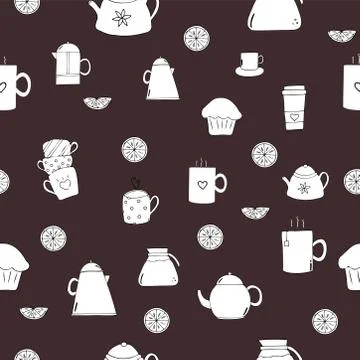 Vector tea elements seamless pattern background Stock Illustration