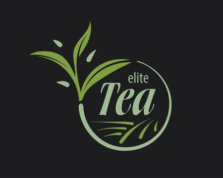 Vector tea logo on a dark background, hand-drawn Stock Illustration