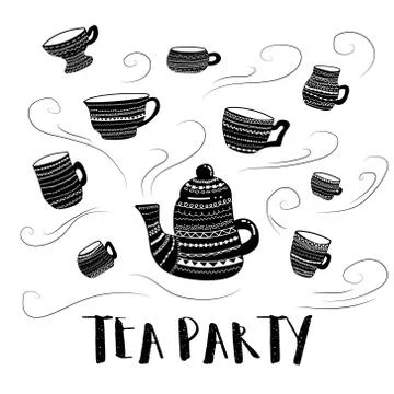 Vector tea party BW Stock Illustration