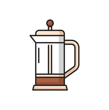 Vector tea press pot with filter isolate line icon Stock Illustration