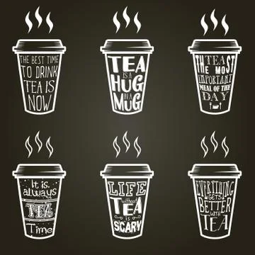 Vector tea quotes and sayings typography set Stock Illustration