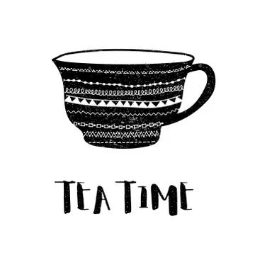 Vector tea time BW Stock Illustration