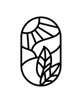 Vector Tea tree Leaves and sun for Cafe or Farm Product Label Eco Logo Organic Stock Illustration