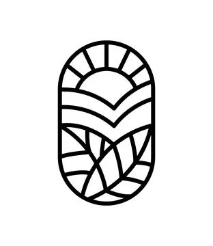 Vector Tea tree Leaves and sun for Cafe or Farm Product Label Eco Logo Organic Stock Illustration