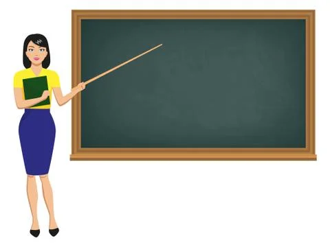 Vector teacher with pointer standing blackboard Stock Illustration