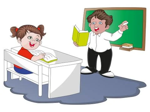 Vector of teacher with student in classroom. 스톡 일러스트
