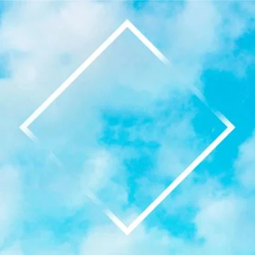 Vector teal blue sky background with puffy clouds and a frame, an abstract Illustrazione stock