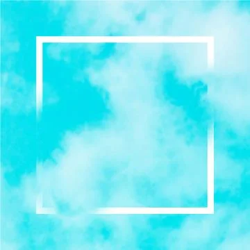 Vector teal blue sky background with white clouds and a square frame, an 库存插图
