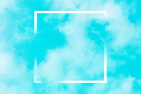 Vector teal blue sky background with white clouds and a square frame, an Illustrazione stock