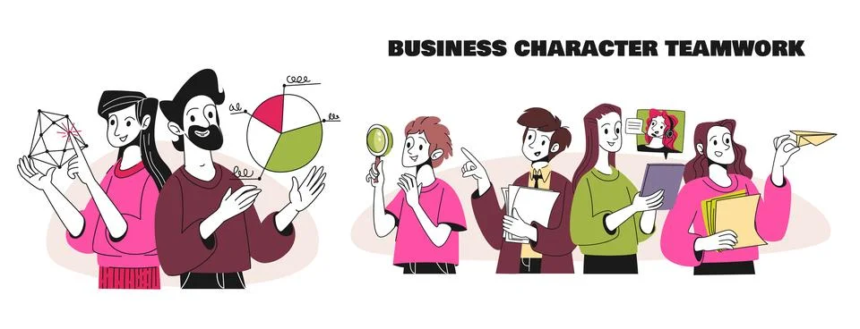 Vector team collaboration scenes for presentations 스톡 일러스트