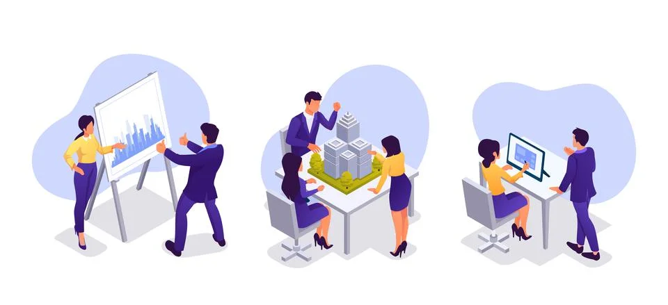 Vector of a team of real estate developers discussing residential city projec Stock Illustration