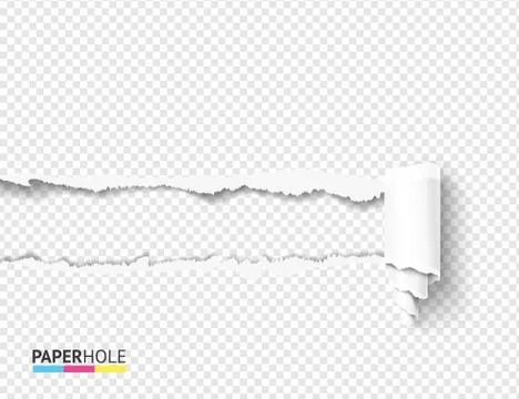 Vector teared off paper hole and scroll with rip edges on transparent background Stock Illustration