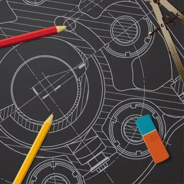 Vector technical blueprint of mechanism Stock Illustration