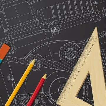 Vector technical blueprint of mechanism Stock Illustration