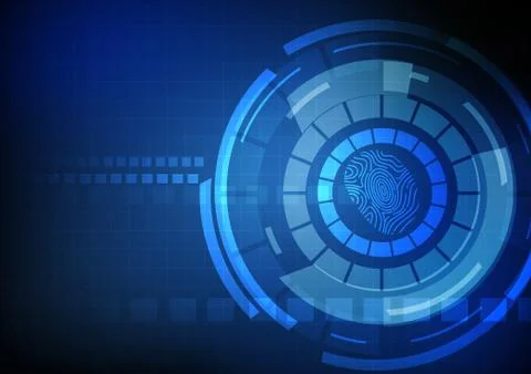 Vector : Technnology abstract circle and finger print on blue background Stock Illustration