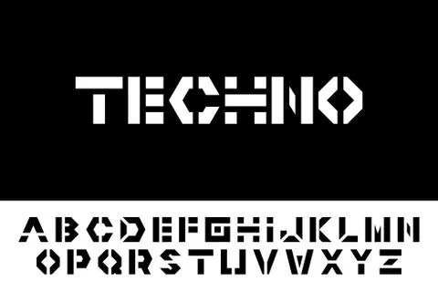 Vector techno font - modern futuristic design. Creative english alphabet. Bold 库存插图
