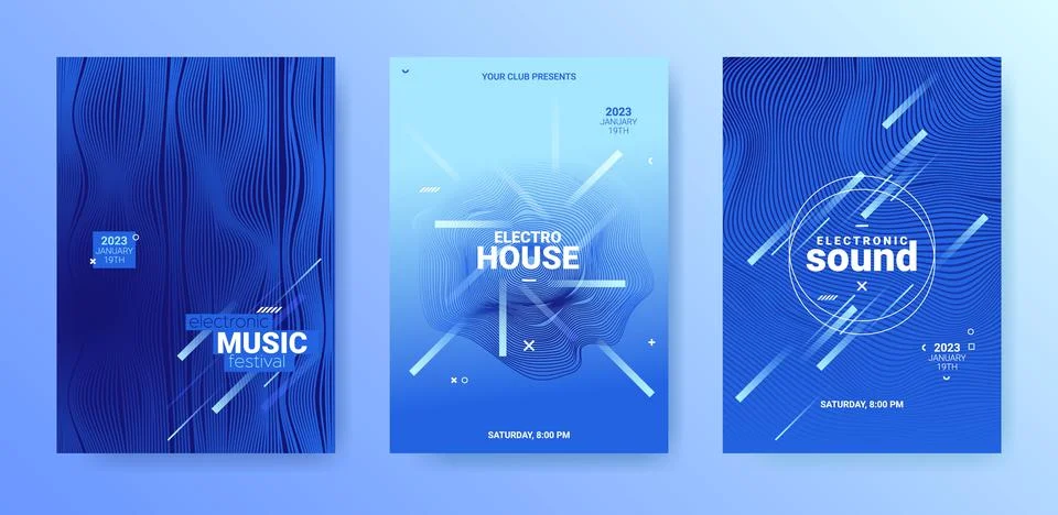 Vector Techno Sound Flyers. Electronic Music Cover. Dance Party Stock Illustration