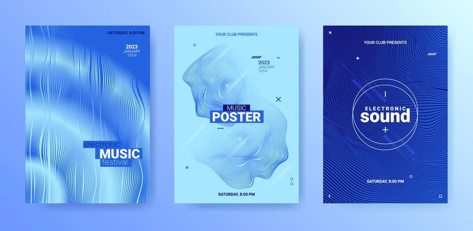 Vector Techno Sound Flyers. Electronic Party Poster. Dance Music Stock Illustration