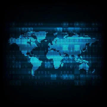 Vector technology digital world map. Illustrazione stock