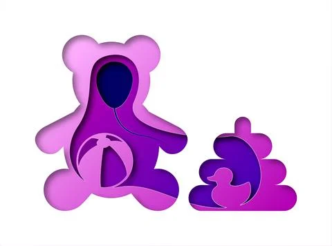 Vector teddy bear in paper art style Stock Illustration