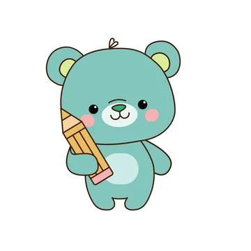 Vector teddy bear with pencil icon. Vector turquoise bear with a simple pencil Stock Illustration