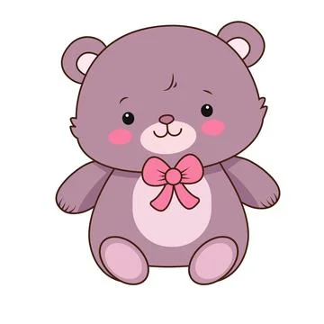 Vector teddy bear with pink cheeks icon. Vector little bear with a pink bow icon Stock Illustration