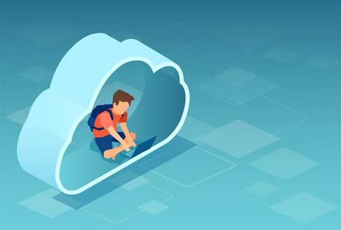 Vector of a teenager sitting in a CLOUD technology using laptop computer イラスト素材