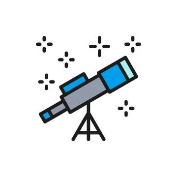 Vector telescope flat color line icon. Isolated on white background Stock Illustration