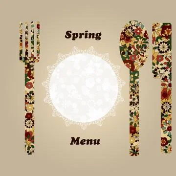 Vector temlate for menu with knife, fork, napkin, and spoon Stock-Illustration