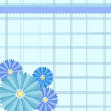 Vector tempate  greeting card or flat lay blue checked tablecloth with flower Stock Illustration