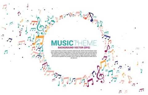 Vector template banner and poster colorful music melody note dancing flow . C Stock Illustration