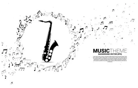 Vector template banner and poster music melody note dancing flow with saxopho Stock Illustration