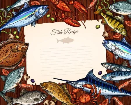 Vector template of blank paper for fish recipe Stock Illustration