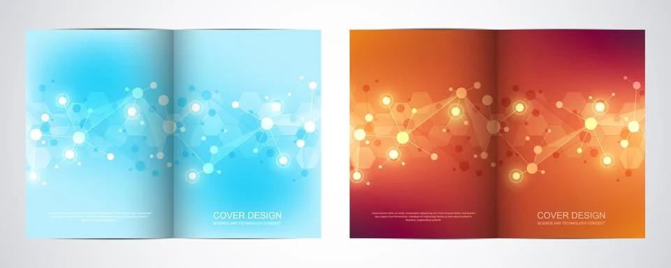 Vector template for brochure or cover with molecular structure background and Stock Illustration