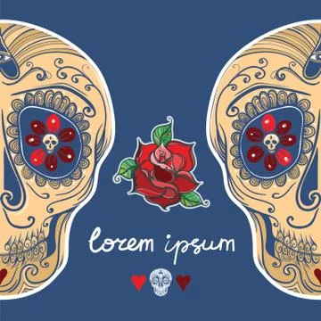 Vector template with calavera sugar skull and roses. eps 10 Stock Illustration