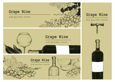 Vector template of card, label or banner background with hand drawn illustrat Illustrazione stock