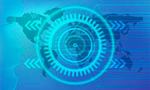 Vector template with circuit board, gear and world map Stock Illustration