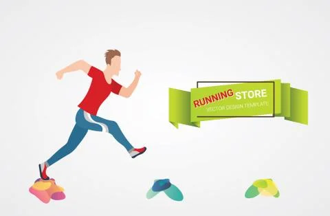 Vector template colors running man design, banner, web. Run club logo Stock Illustration