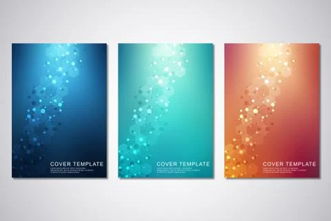 Vector template for cover or brochure, with molecules background and neural Stock Illustration