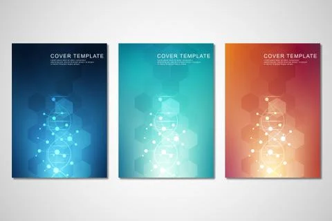 Vector template for cover or brochure, with molecules background and DNA strand Stock Illustration