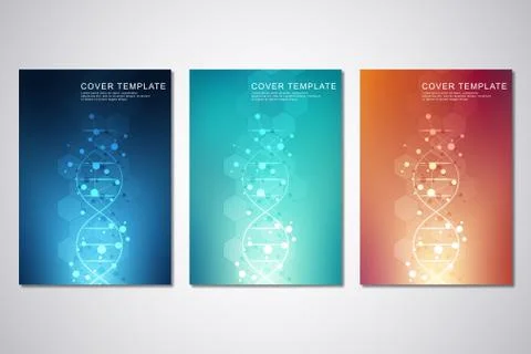 Vector template for cover or brochure, with molecules background and DNA strand Stock Illustration