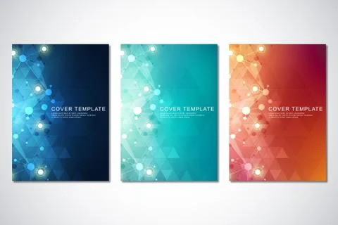 Vector template for cover or brochure, with molecules background and neural Stock Illustration