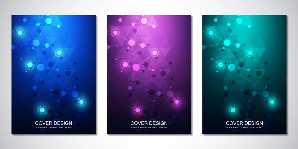 Vector template for cover or brochure, with molecules background and neural Stock Illustration