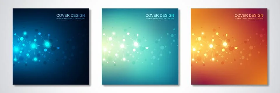Vector template for cover or brochure, with molecules background and neural Stock Illustration
