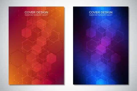 Vector template for cover or brochure, with hexagons pattern and technological Stock Illustration