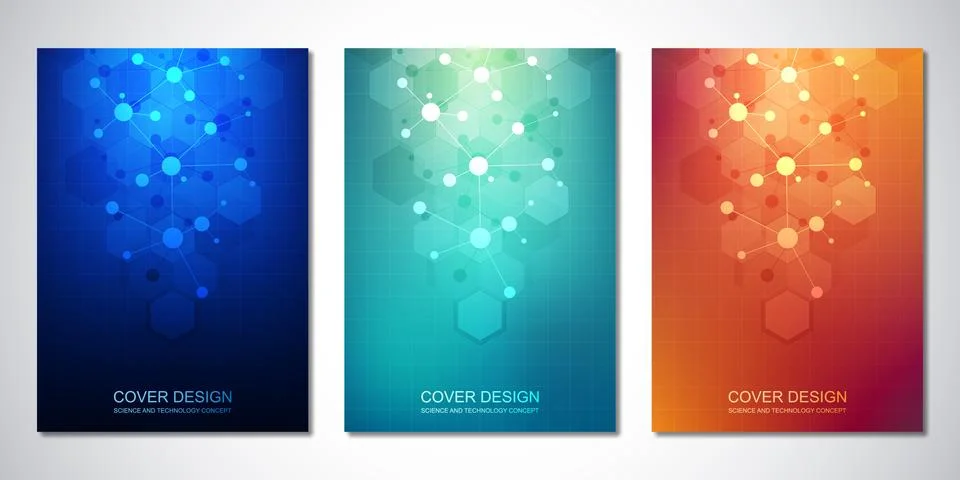 Vector template for cover or brochure, with molecules background and neural Stock Illustration