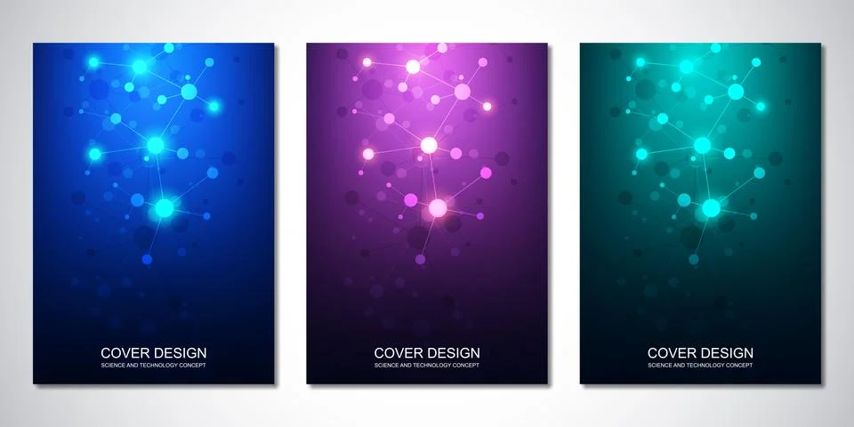 Vector template for cover or brochure, with molecules background and neural Stock Illustration